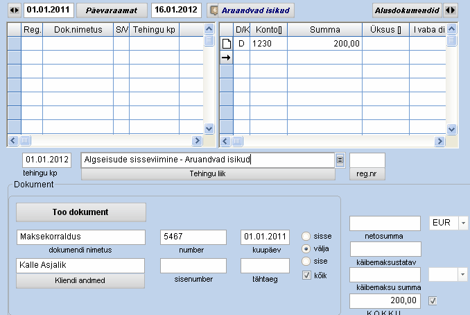 Aruandvate isikute algseisude sisseviimine