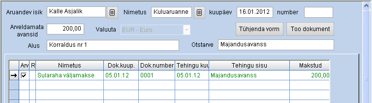 Aruandvate isikute kulutuste vorm