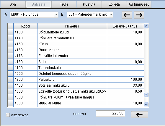 eelarve kontrollnumbrite sisestamine