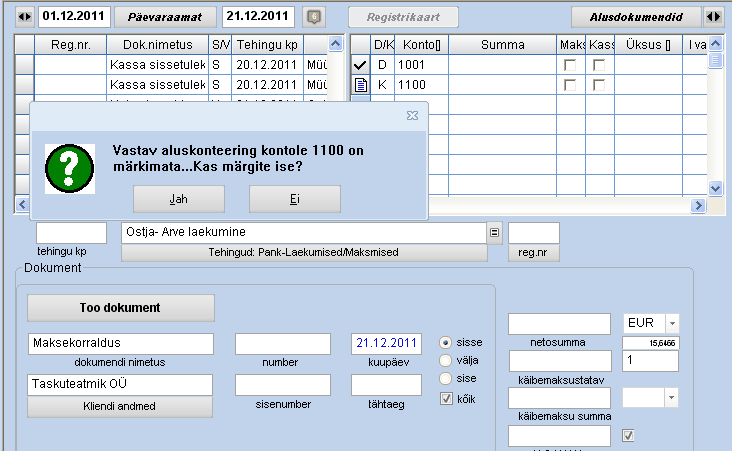 Laekumiste markimine peaaknas