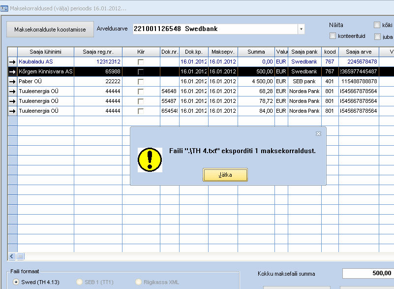 Maksekorralduste faili koostamine