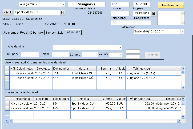 Muugiarve tasumine arve vormilt 3