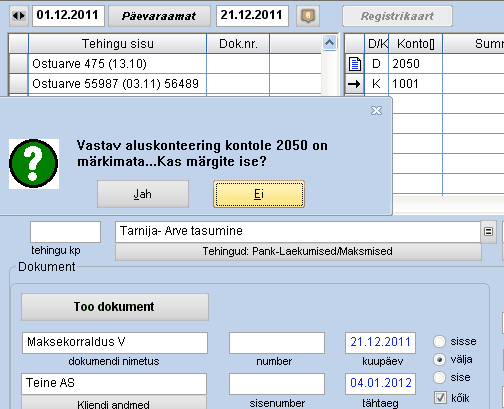 Ostuarve tasumine peaaknas